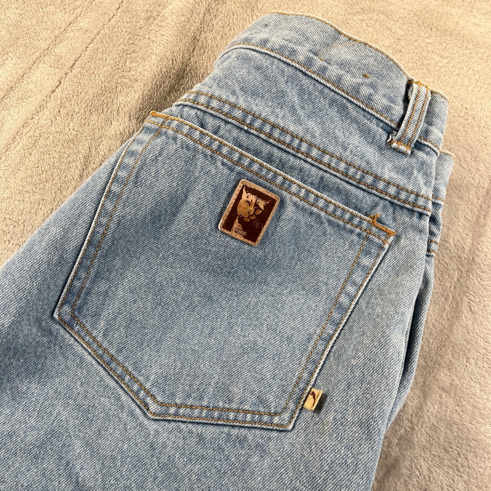 Vintage 80s/90s Puma Jeans W30 Light Wash High Rise Wide Leg Baggy Denim Grunge